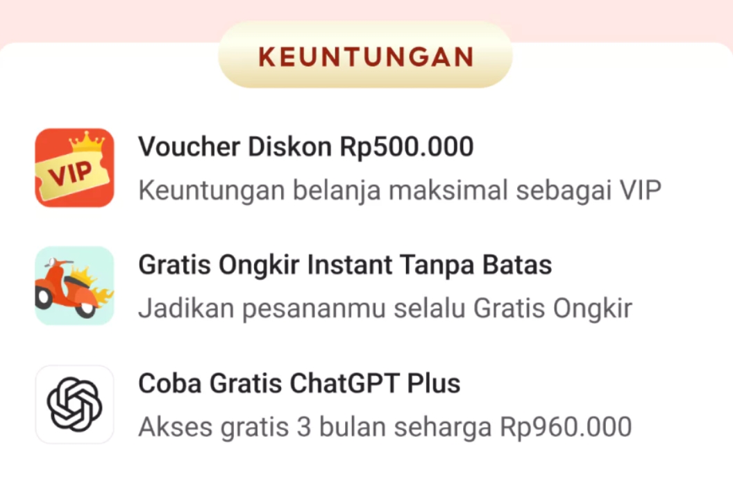 Dapat akses gratis chatgpt plus 3 bulan cuma 15 ribu di shopeevip, ini caranya